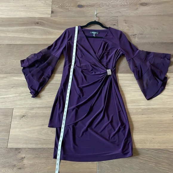 R&M Richards Plum Jewel Gathered Surplice Wrap Dress Size 8P - Picture 11 of 11